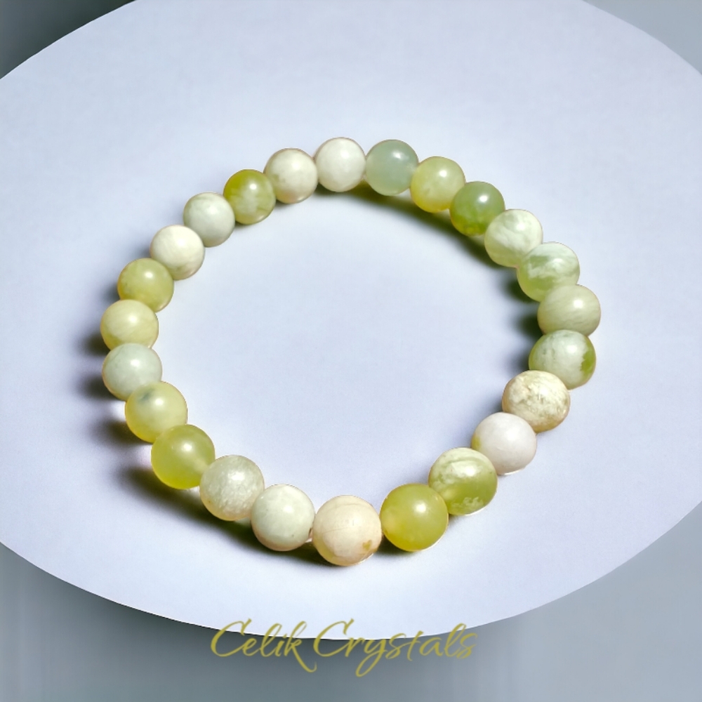Serpentine Stone Bracelet 8mm Natural Stones Stretches Unisex Healing Bracelet